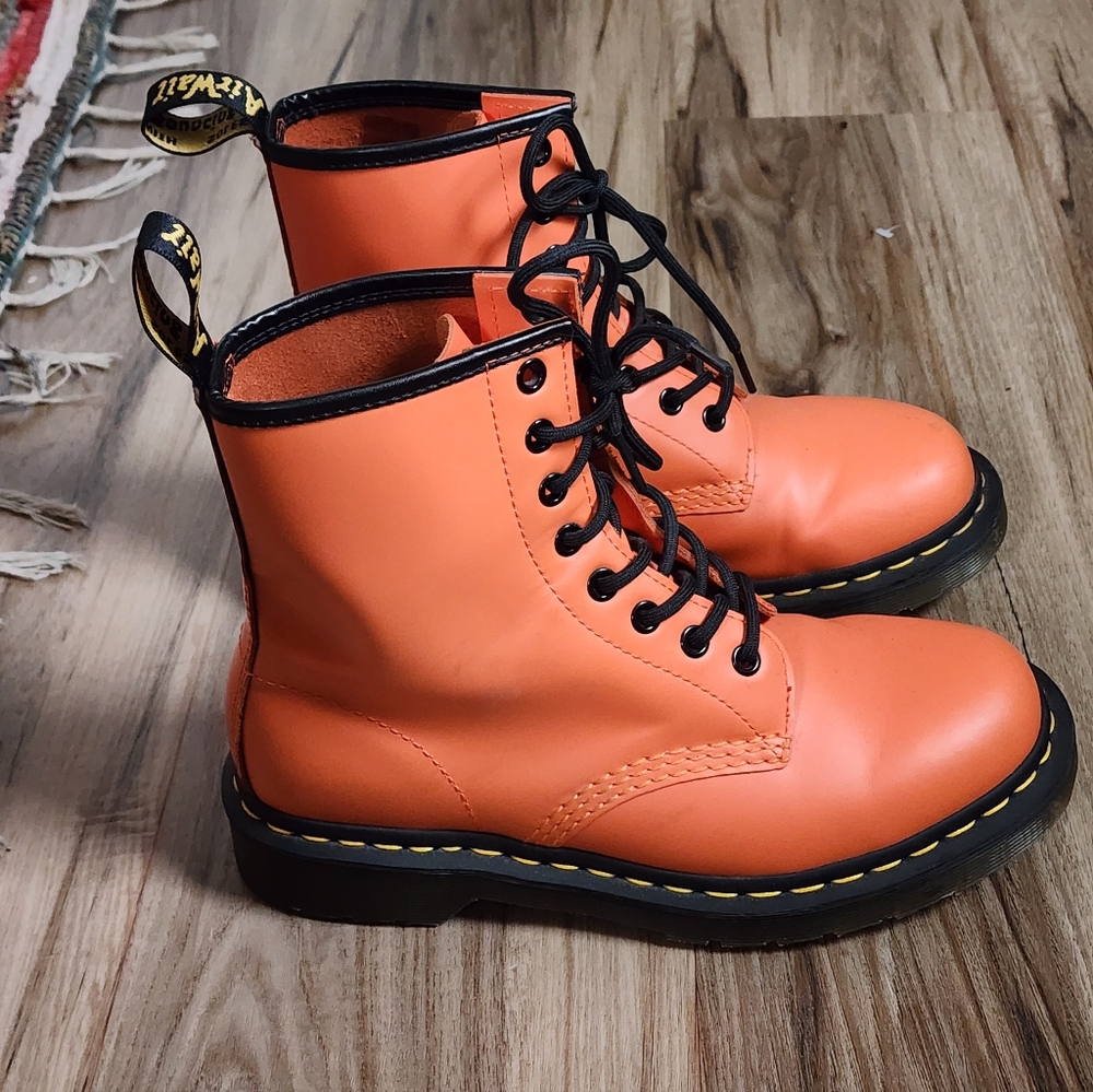 Dr. Martens Orange Leather 8-Eye Lace-Up Ankle Boots - Picture 7 of 8